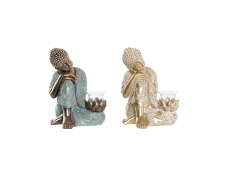 Figura Decorativa DKD HOME DECOR Cristal Dorado Buda Verde Resina Oriental 17x14,5x23,7 cm 2 Unidades