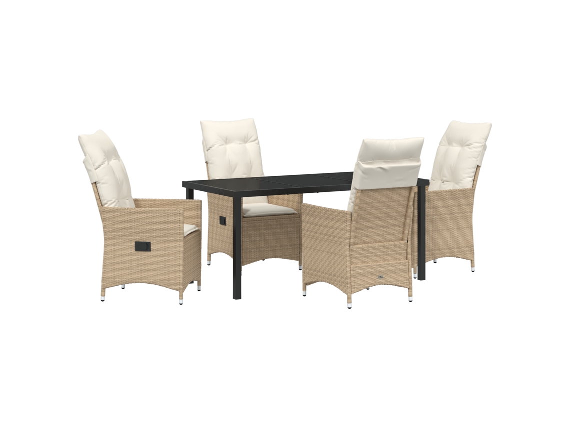 Conjunto de comedor de jardín VidaXL de 5 piezas con cojines en ratán polímero beige
