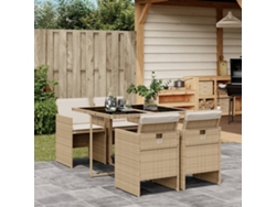 Juego de comedor de jardín de 5 piezas con cojines, mimbre sintético beige, Dkd Home Decor