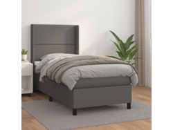 Cama Box Spring Con Colchón Cuero Sintético Gris 100x200 Cm