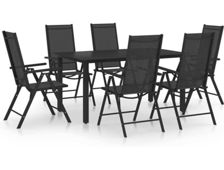 Conjunto 7 de comedor para jardín de VIDAXL aluminio negro