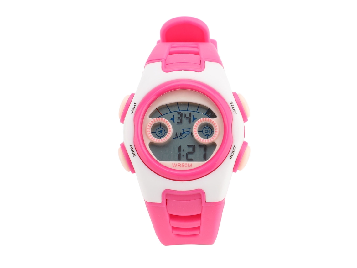 Reloj Deportivo Digital Infantil, Resistente Al Agua Hasta 50 M, Con Alarma Y Cronómetro, Color Blanco Rosa.