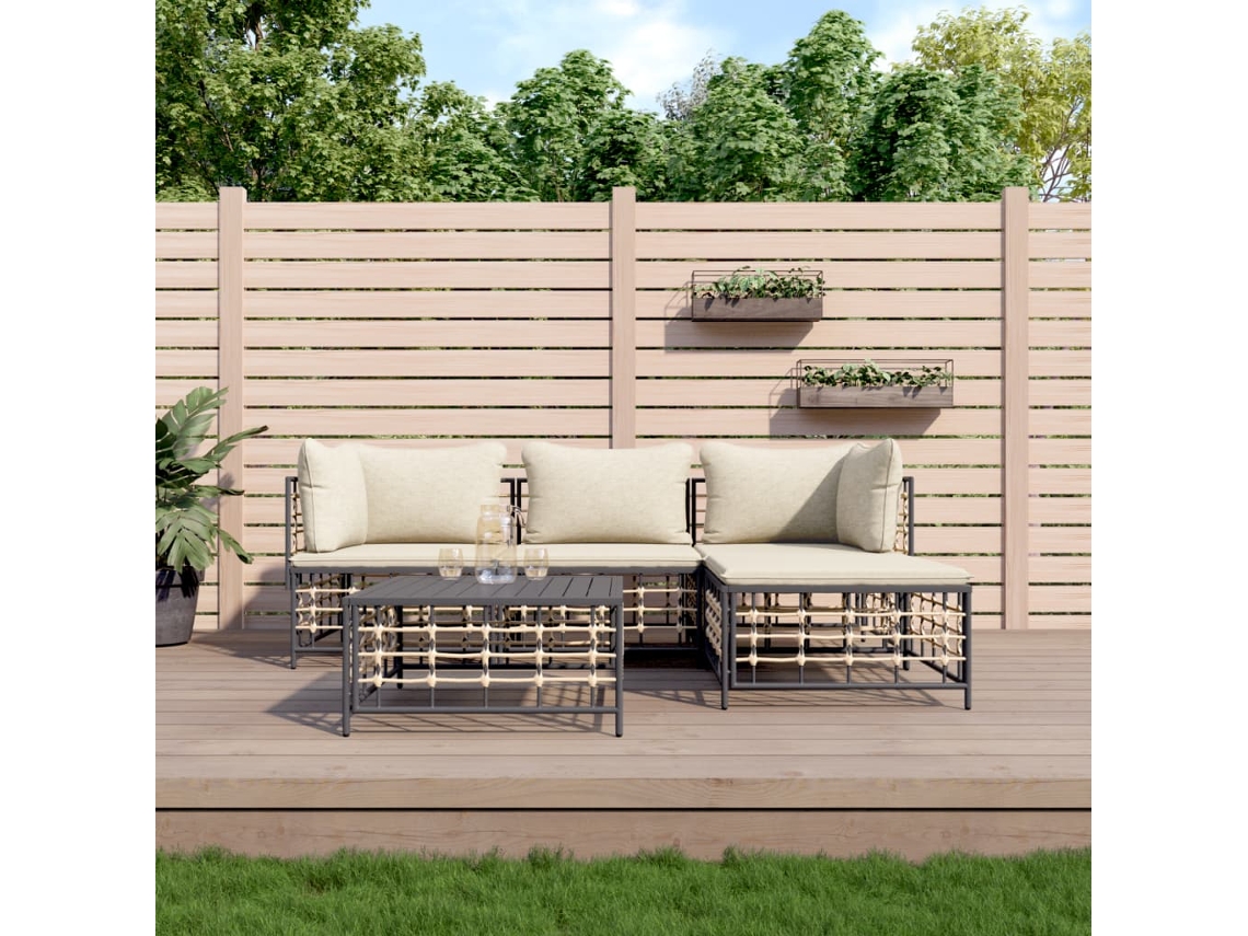 Conjunto de jardín de 4 piezas con cojines de mimbre antracita de DKD Home Decor