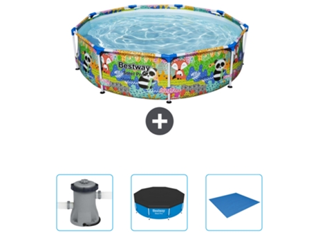 Piscina BESTWAY Round Steel Pro - 274 x 66 cm - Animal print - Incluida Bomba - Cubrir - Suelo