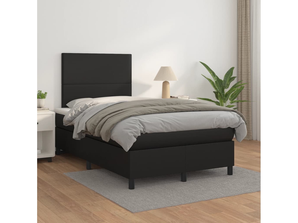 Cama Box Spring Con Colchón Cuero Sintético Negro 120x200 Cm