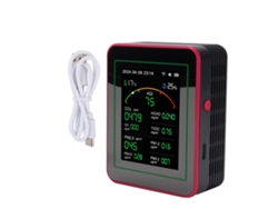 Medidor De Calidad Del Aire Wifi 15 En 1 Con Pantalla Hd De 2,8 Pulgadas, Co2, Tvoc, Hcho, Pm2.5, Temperatura, Humedad, Negro + Rojo