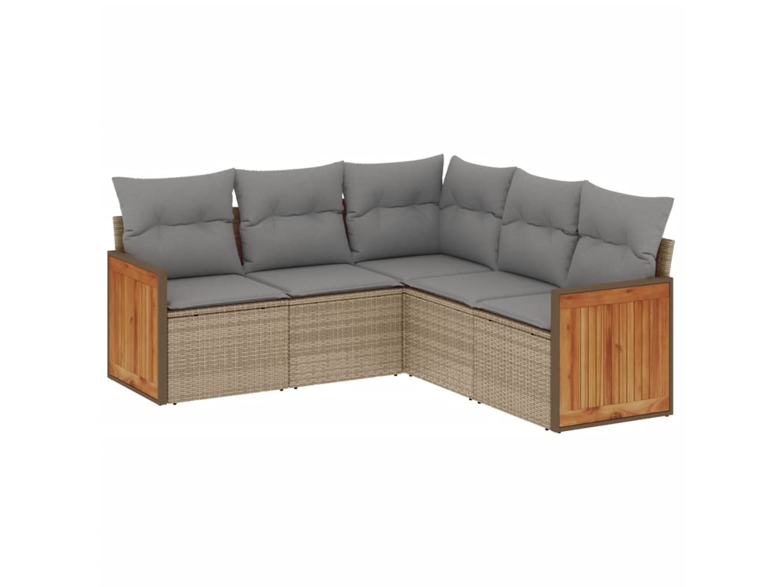 Conjunto 5 de sofás jardín con cojines VIDAXL ratán sintético beige