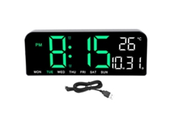 Reloj despertador digital LED Baok grande con temperatura, fecha, día de la semana, brillo ajustable, formato 12/24h para el hogar, dormitorio, oficina, verde.