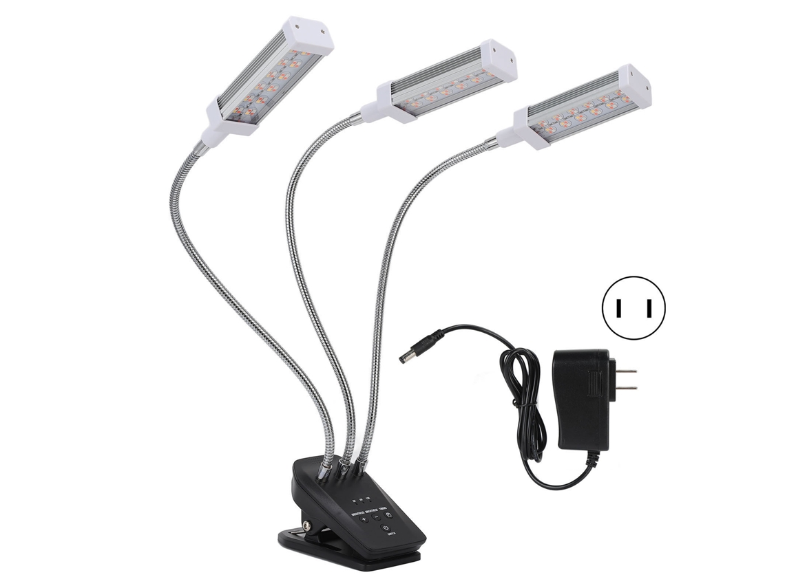 Lámpara Led De Cultivo Con 3 Cabezales Ajustables, Rotación De 360° Y Temporizador Para Plantas Suculentas De Interior, 72 W, Enchufe Estadounidense.