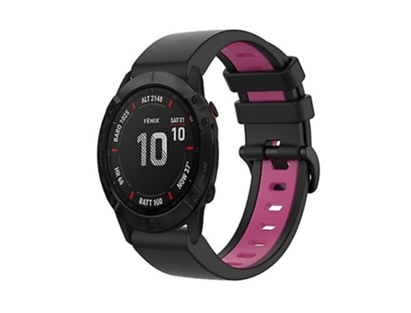 Correa para Garmin Fenix 6x26mm Correa de reloj deportivo de silicona bicolor negro-rosa VENISYMLIS