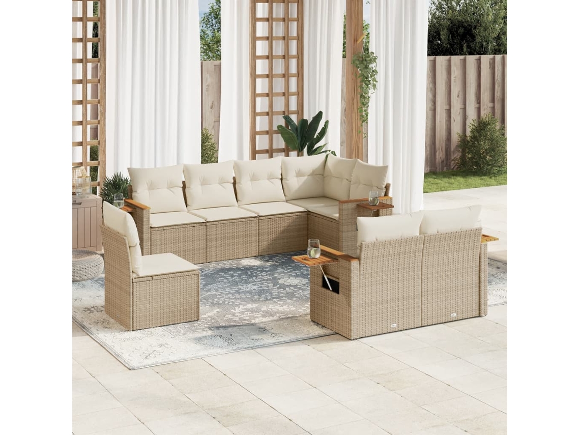 Conjunto de 8 sofás de jardín con cojines de mimbre beige Dkd Home Decor