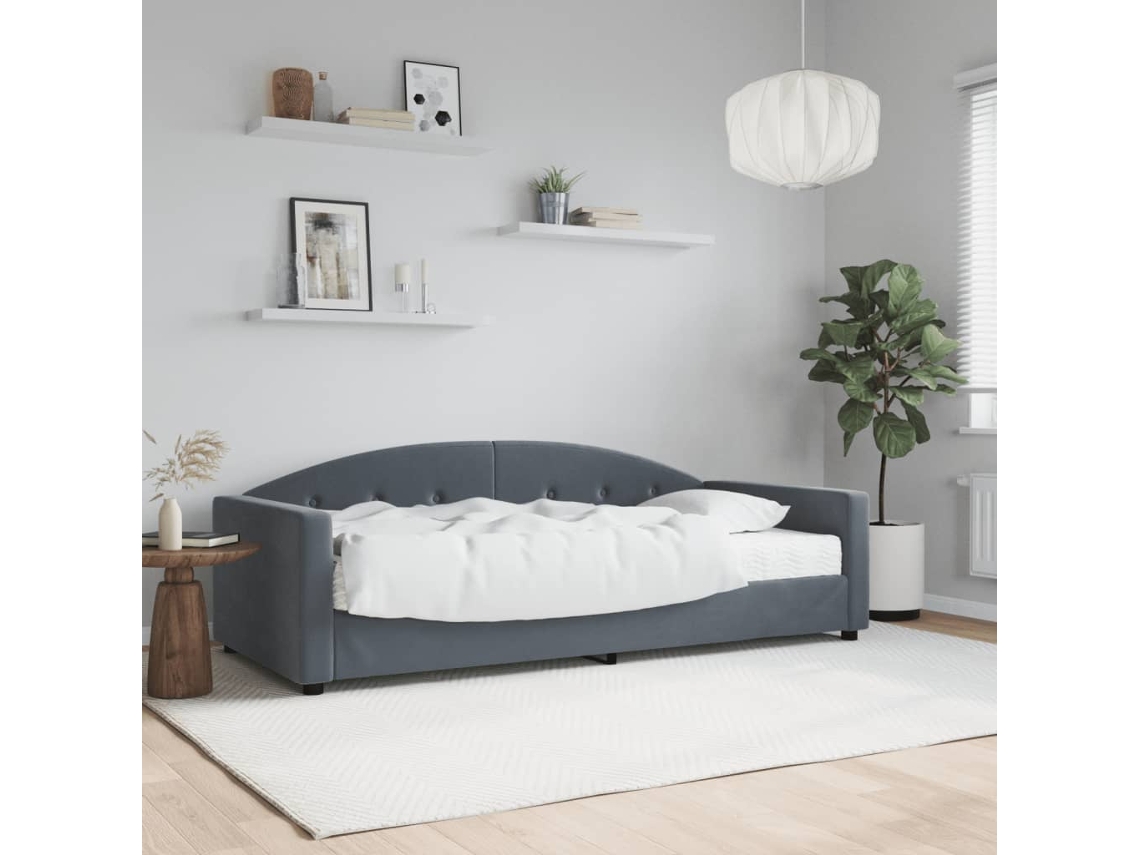 Sofá Cama Con Colchón Terciopelo Gris Oscuro 90x200 Cm