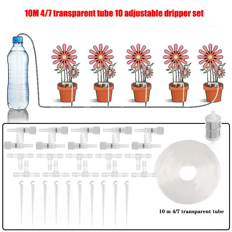 (manguera De 10 Metros, 10 Reguladores) Kit De Riego Por Goteo Para Jardín, Manguera De 4/7 Mm, Ahorro De Agua