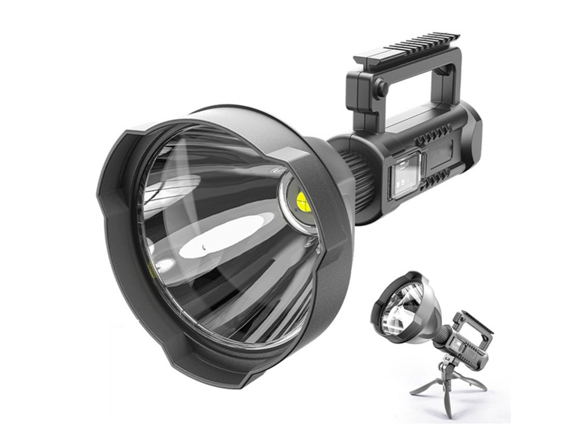 Linterna LED recargable de 10 W con 4 velocidades, foco de alta intensidad para uso exterior con trípode.