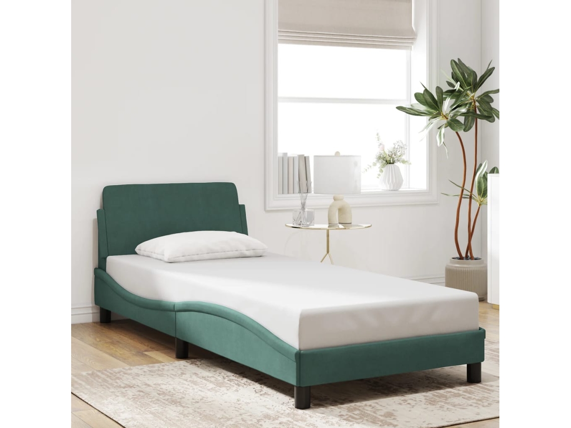 Estructura De Cama Sin Colchón Terciopelo Verde Oscuro 80x200cm