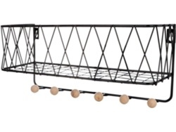 Estantería de pared de hierro negro con gancho para colgar, soporte práctico para dormitorio y baño. SFUSHOS