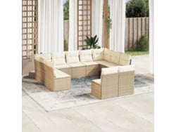 Conjunto de sofá de jardín de 11 piezas con cojines, mimbre sintético beige, DKD Home Decor