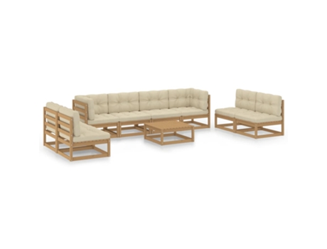Conjunto 9 de muebles de jardín VIDAXL y cojines madera pino maciza