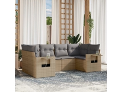 Conjunto de sofá de jardín de 6 piezas con cojines, mimbre sintético beige, Dkd Home Decor