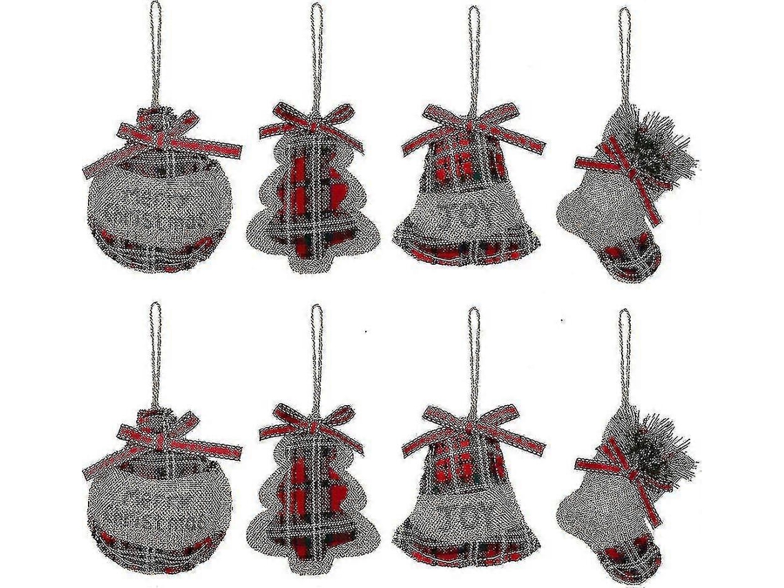 Adornos navideños rústicos, medias navideñas de yute, bolas navideñas campestres, campanas con detalles rojos modernos y hengjian.
