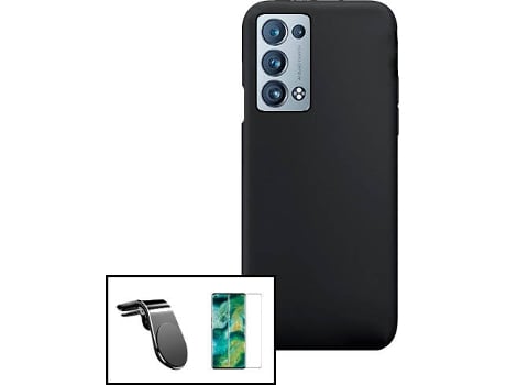 Carcasa + Protector + Soporte Oppo Reno6 Pro+ 5G PHONECARE Silicona Líquida Negro