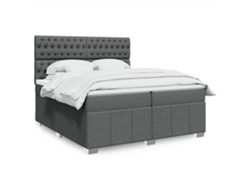 Cama Box Spring Con Colchón Tela Gris Oscuro 200x200 Cm