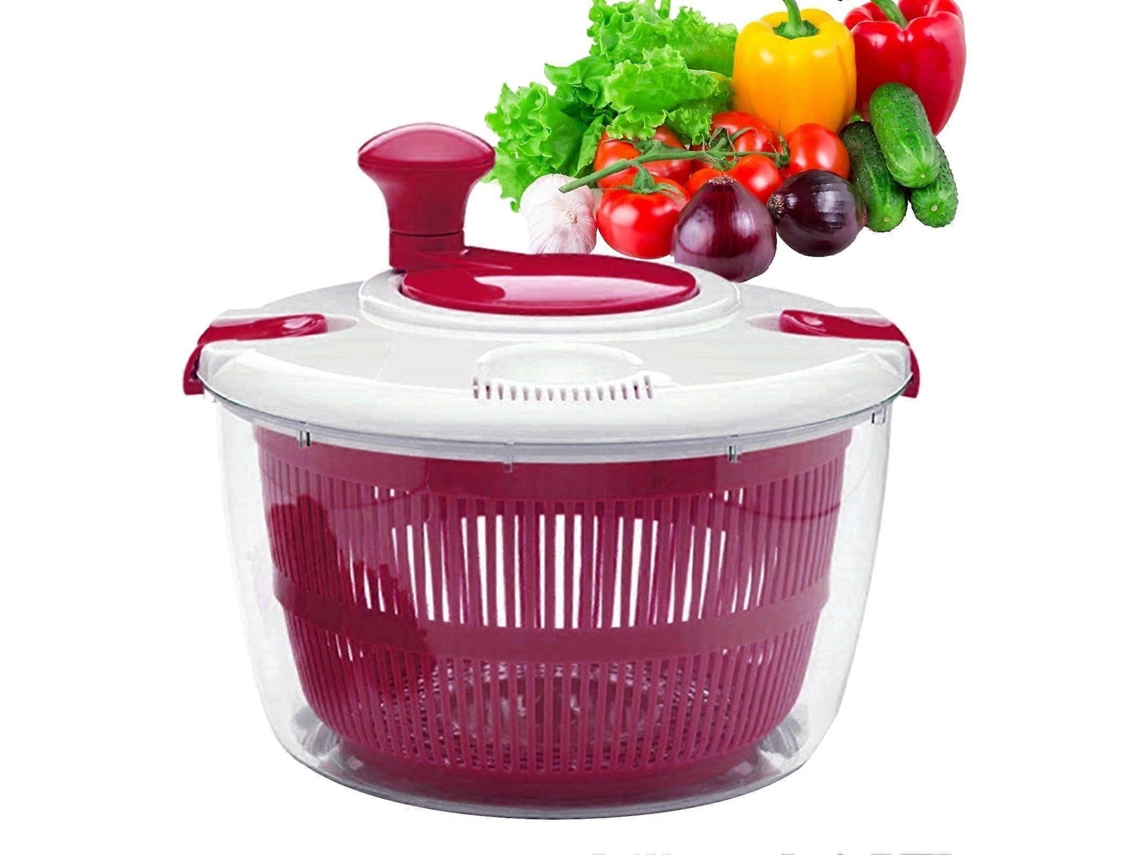 Centrifugadora de ensalada grande de 5 litros con recipiente y escurridor para un secado rápido de lechugas y verduras.