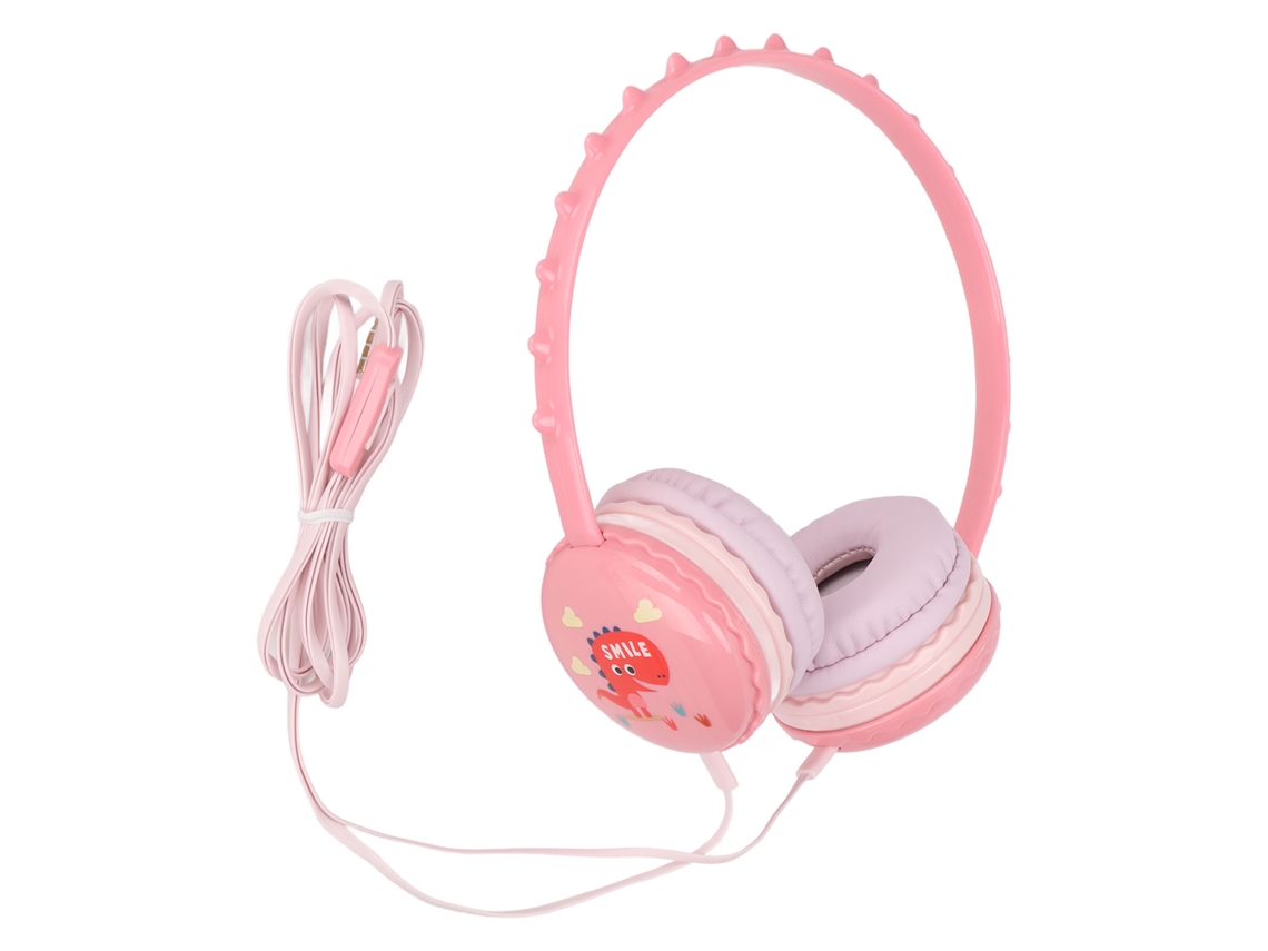 Fone De Ouvido Infantil Fio Dinossauro Bonito Ajustável 3.5mm Para Crianças Meninos Meninas Pc Tablets Rosa