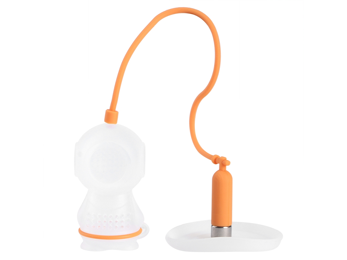 Innovador colador de té de silicona con forma de buzo para el hogar, color naranja