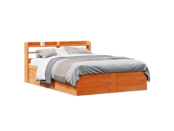 Estructura Cama Con Cabecero Madera Pino Marrón Cera 120x200 Cm