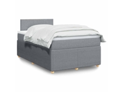 Cama Box Spring Con Colchón Tela Gris Claro 120x200 Cm