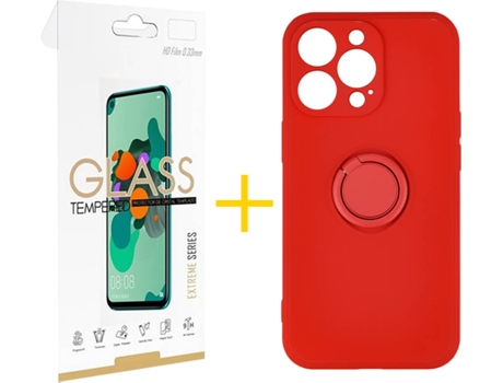 Carcasa + 1 Protector de Vidrio iPhone 13 Pro SKYHE Gel O-Ring Rojo