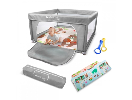 Parque de juegos con alfombra Bebés y niños MOBICLINIC 120x120x0,8 cm Plegable Bolsa transporte Gris Happyland