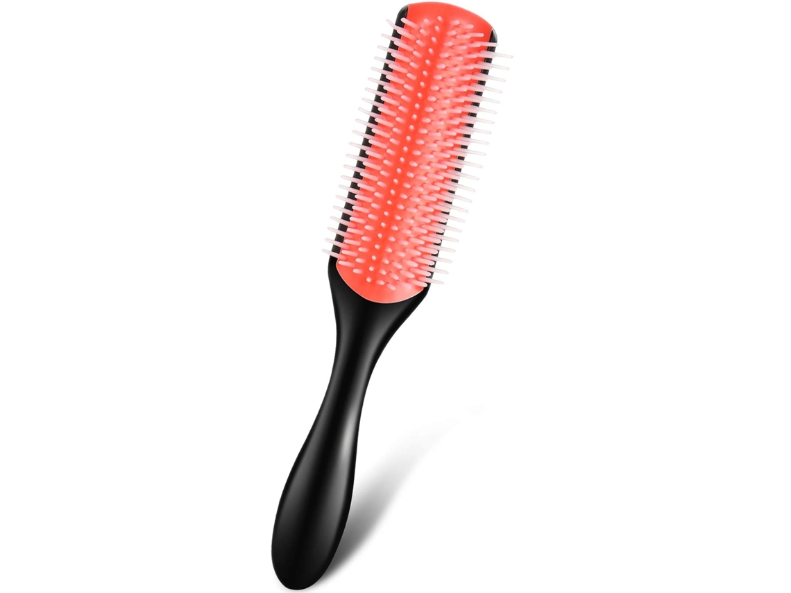 Peine de 9 filas, cepillo de nailon con almohadilla antiestática para masajear, desenredar, separar, secar, peinar y definir rizos (rojo)