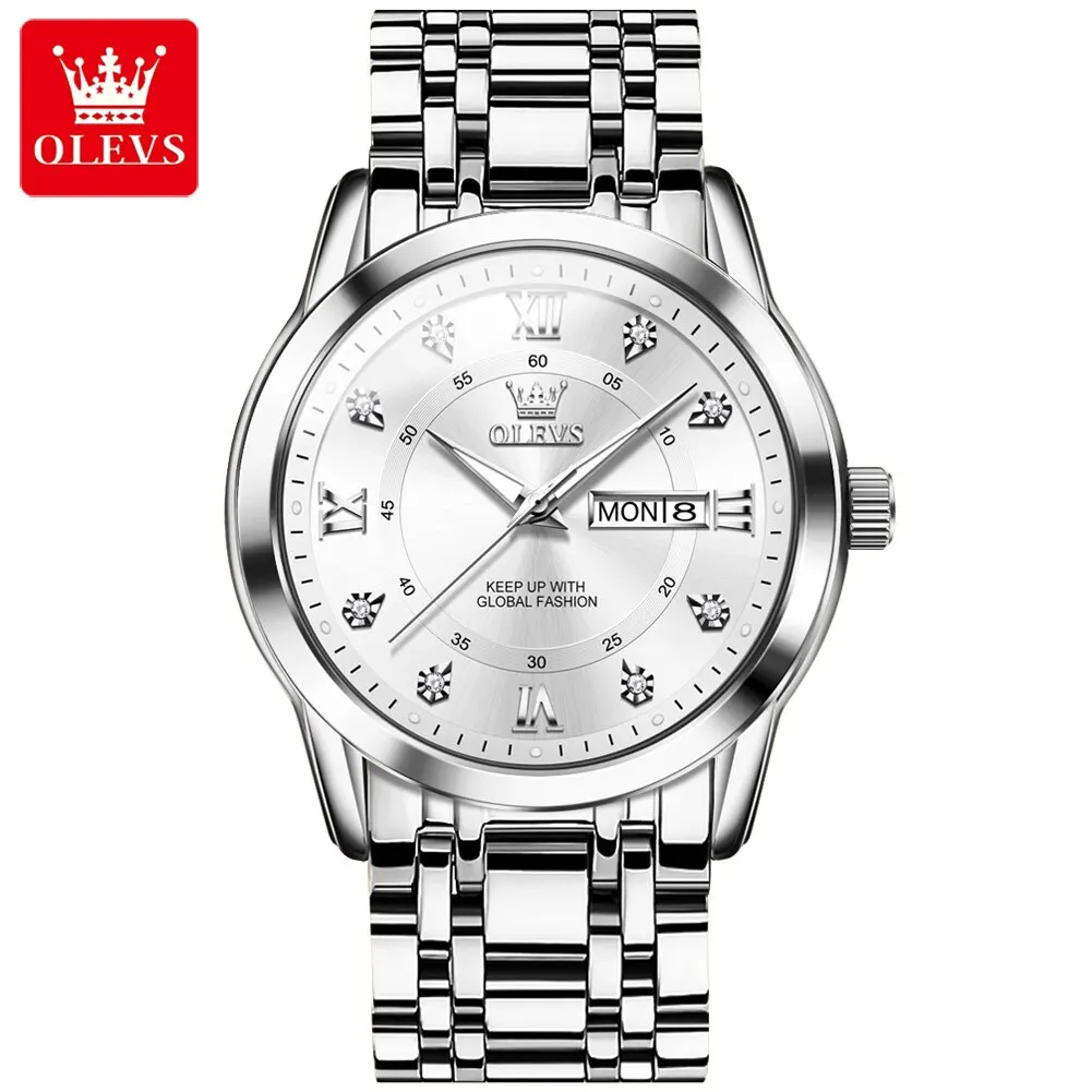Reloj De Cuarzo Para Hombre (totalmente Plateado) De Acero Inoxidable Luminoso E Impermeable.