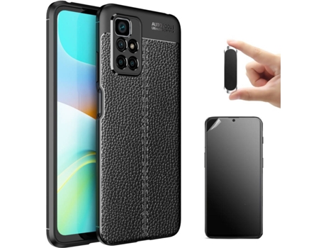 Kit Funda + Protector de Pantalla + Soporte Magnético Xiaomi Redmi 10 Rugged Leather Ultimatte (Negro)