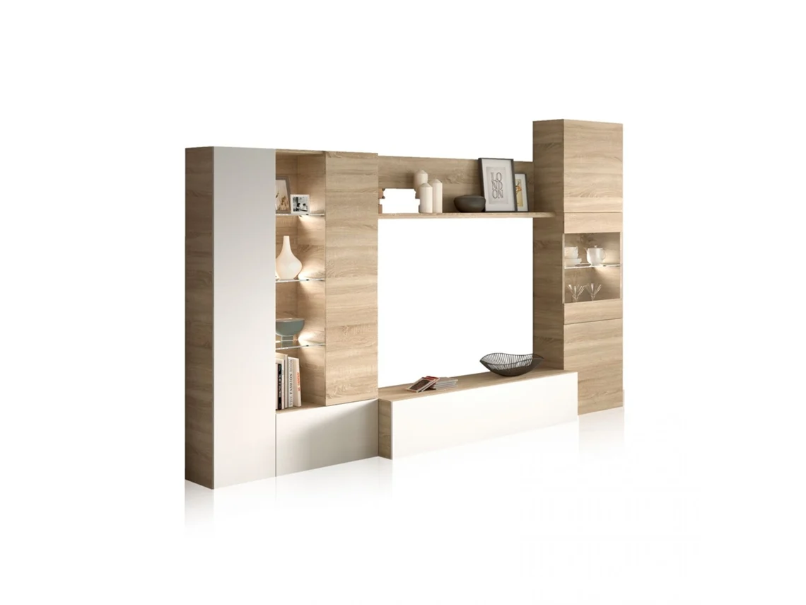 Salón Vinter Leds Blanco - Roble 260 x 185 x 42 cm