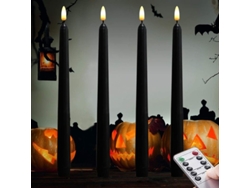4 velas LED negras decorativas sin llama, a pilas, con luz blanca cálida para Halloween