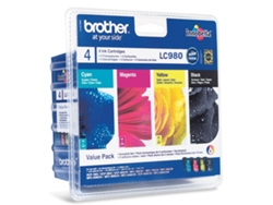 Pack 4 cartuchos de tinta Original BROTHER LC980VALBP negro, cian, magenta y amarillo 300 páginas negro/300 color
