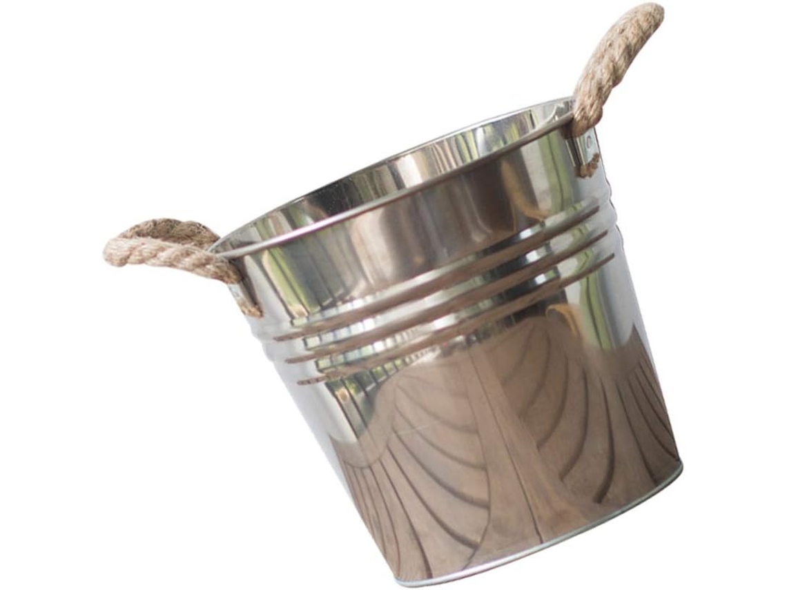 Maceta De Acero Con Asa De Yute, Recipiente Decorativo Para Plantas.