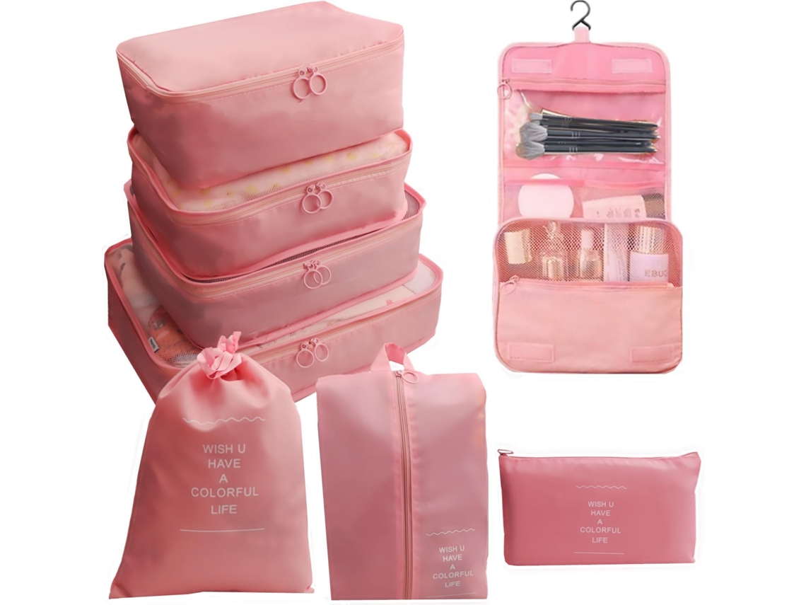 Pack De 8 Cubos De Embalaje Para Maletas, Organizadores, Bolsos Con Bolsa Para Zapatos, Neceser CHRUI Rosa