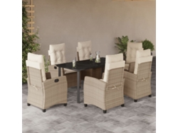 Juego de comedor de jardín de 7 piezas con cojines, mimbre sintético beige, DKD Home Decor