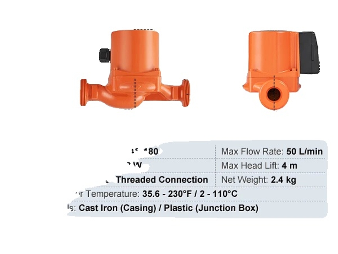 Bomba de recirculación de agua, funcionamiento silencioso, caudal ajustable, LPS25-4S-180 50 LPM