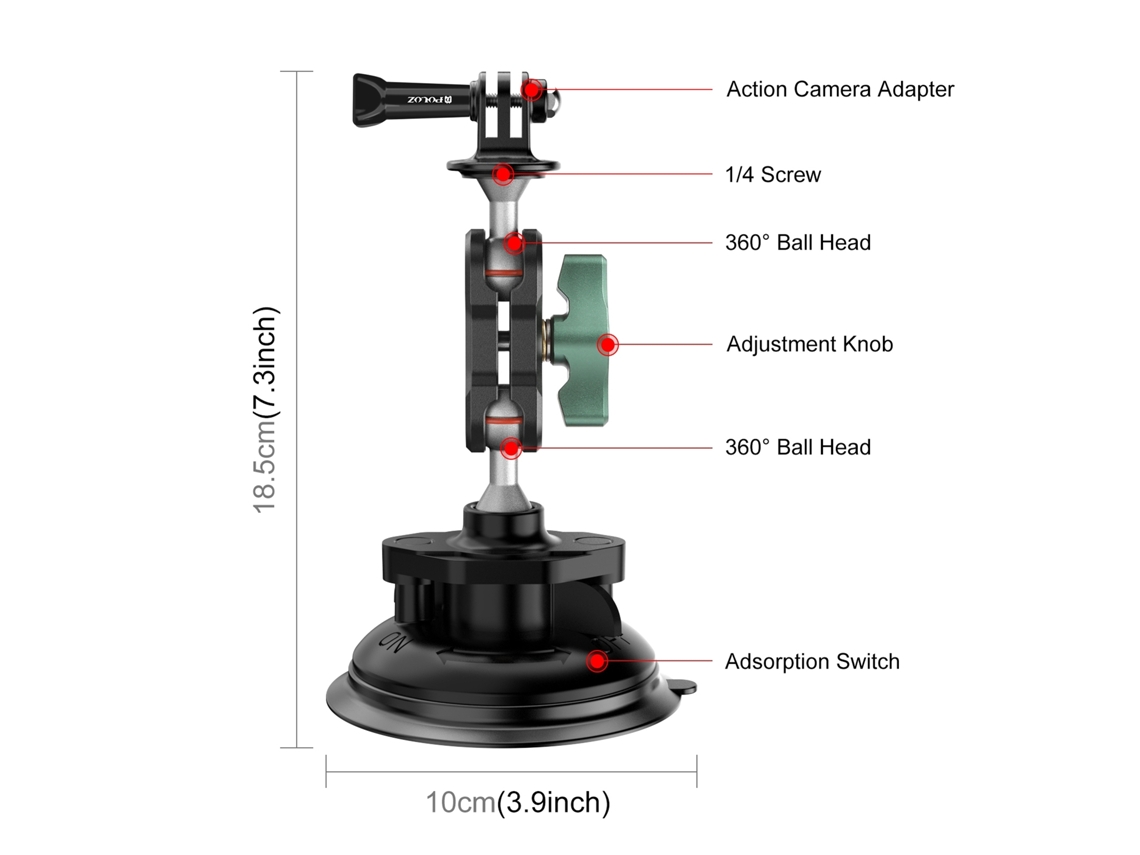 Soporte universal con ventosa para cámara, teléfono, iPhone y GoPro para coche