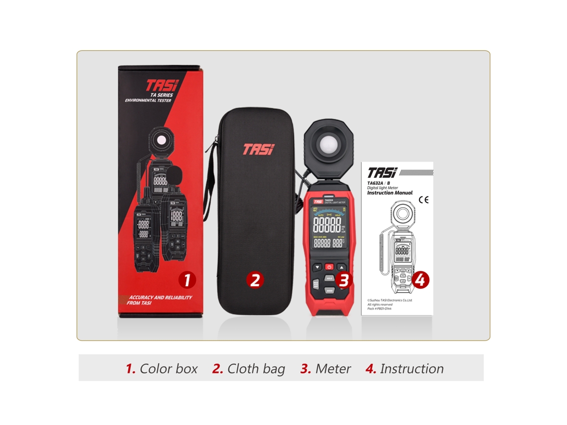 Medidor De Luz Digital Tasi Ta632a, Fc 0-200000 Lux, Lcd Con Sensor Divisor Y Alarma Sonora/visual.
