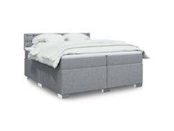 Cama Box Spring Con Colchón Tela Gris Claro 200x200 Cm