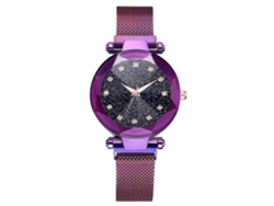 Reloj De Pulsera De Cuarzo Para Mujer Con Correa De Malla Y Botón Magnético (morado)