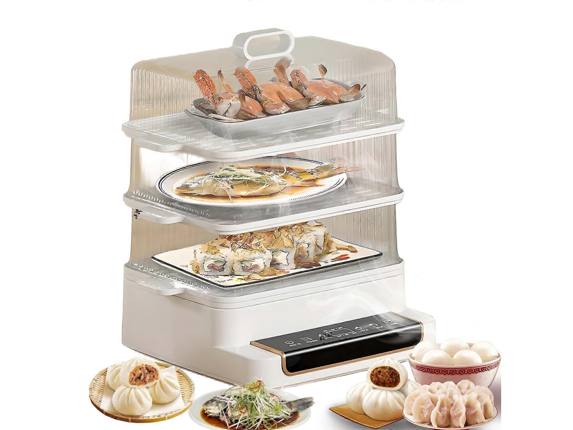 Vaporera eléctrica de alimentos con gran capacidad de 28 litros, 3 niveles, para verduras, con temporizador y protección antisecado.