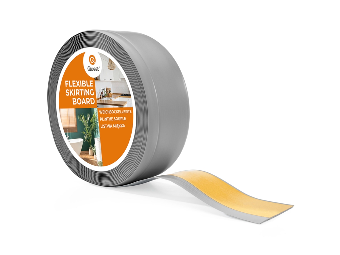 Zócalo de PVC de 70 x 20 mm, 25 m, flexible, autoadhesivo, suave, color gris Quest