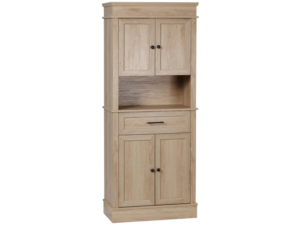 Aparador/vitrina moderno, estantes ajustables, cajón, nicho, 74x39,5x183 cm, roble claro. ZENCORE SERVICES
